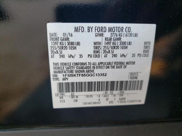 Photo 10 from auction – 2016 FORD EXPLORER L with VIN 1FM5K7F85GGC13352