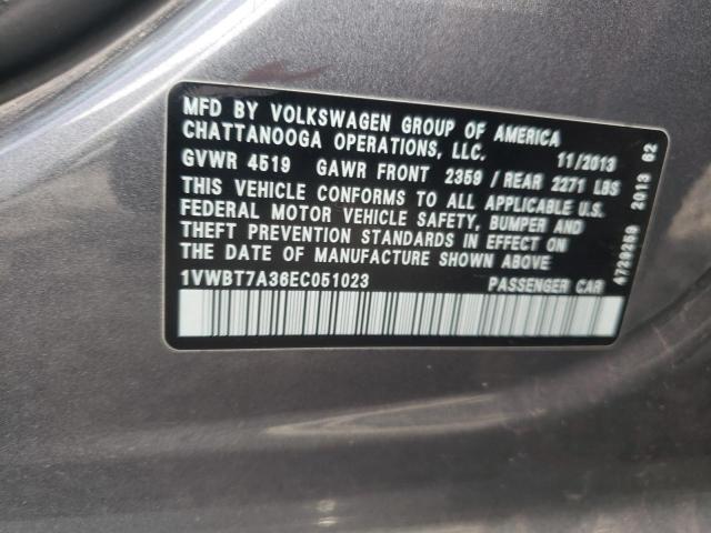 Photo 10 from auction – 2014 VOLKSWAGEN PASSAT SE with VIN 1VWBT7A36EC051023