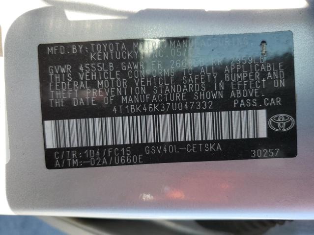 Photo 10 from auction – 2007 TOYOTA CAMRY LE with VIN 4T1BK46K37U047332
