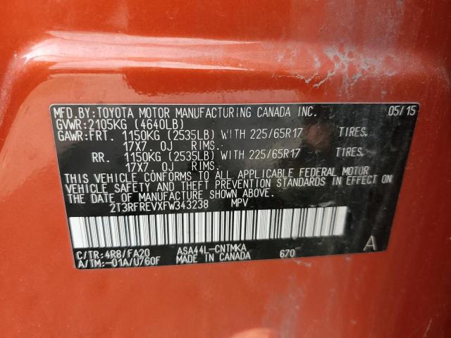 Photo 10 from auction – 2015 TOYOTA RAV4 XLE with VIN 2T3RFREVXFW343238