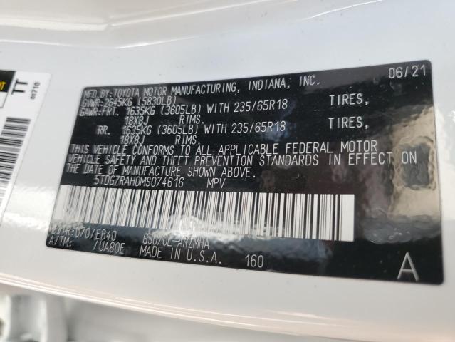 Photo 10 from auction – 2021 TOYOTA HIGHLANDER with VIN 5TDGZRAH0MS074616