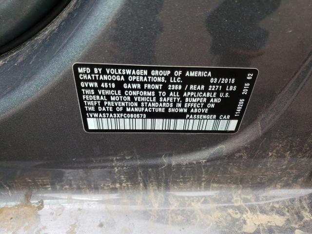Photo 10 from auction – 2015 VOLKSWAGEN PASSAT S with VIN 1VWAS7A3XFC080573