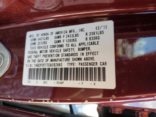 Photo 10 from auction – 2012 HONDA ACCORD EX with VIN 1HGCP2F77CA092880