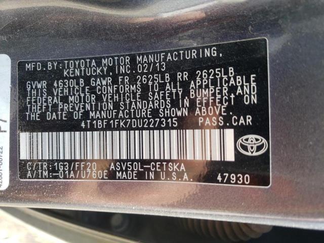 Photo 10 from auction – 2013 TOYOTA CAMRY L with VIN 4T1BF1FK7DU227315