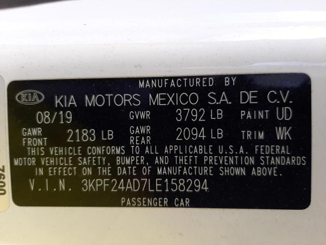 Photo 10 from auction – 2020 KIA FORTE FE with VIN 3KPF24AD7LE158294