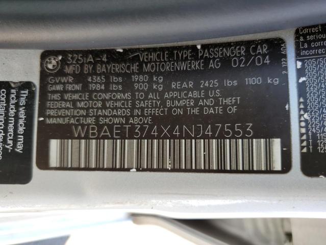 Photo 10 from auction – 2004 BMW 325 I with VIN WBAET374X4NJ47553