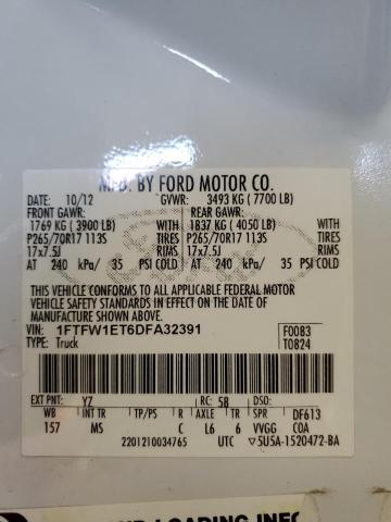 Photo 10 from auction – 2013 FORD F150 SUPER with VIN 1FTFW1ET6DFA32391