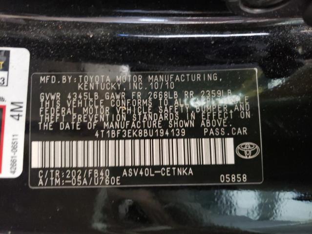 Photo 10 from auction – 2011 TOYOTA CAMRY BASE with VIN 4T1BF3EK8BU194139