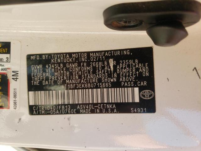Photo 10 from auction – 2011 TOYOTA CAMRY BASE with VIN 4T1BF3EK6BU715665