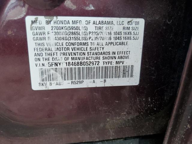 Photo 10 from auction – 2008 HONDA PILOT EX with VIN 5FNYF18468B052972