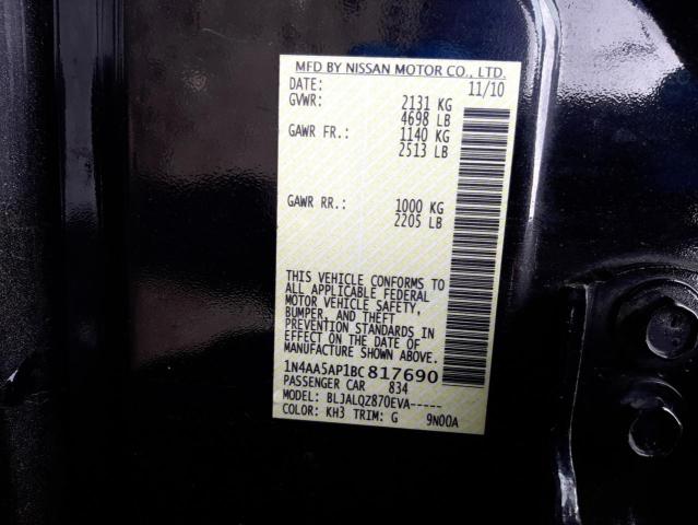Photo 10 from auction – 2011 NISSAN MAXIMA S with VIN 1N4AA5AP1BC817690