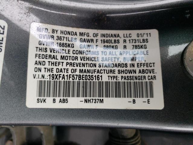 Photo 10 from auction – 2011 HONDA CIVIC LX with VIN 19XFA1F57BE035161