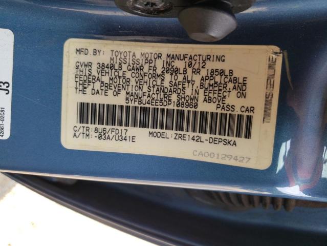 Photo 10 from auction – 2013 TOYOTA COROLLA BA with VIN 5YFBU4EE5DP108960