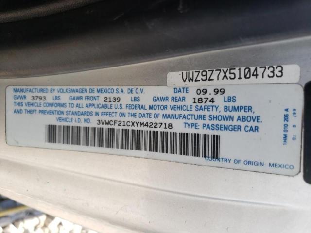 Photo 10 from auction – 2000 VOLKSWAGEN NEW BEETLE with VIN 3VWCF21CXYM422718