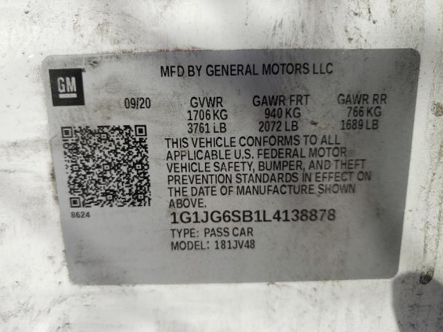 Photo 10 from auction – 2020 CHEVROLET SONIC with VIN 1G1JG6SB1L4138878