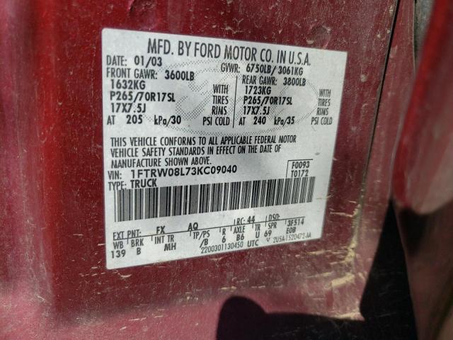 Photo 10 from auction – 2003 FORD F150 SUPER with VIN 1FTRW08L73KC09040