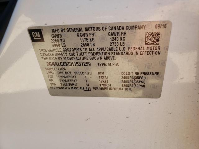 Photo 10 from auction – 2017 CHEVROLET EQUINOX LT with VIN 2GNALCEK0H1531259