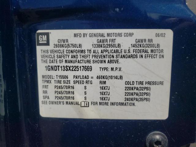 Photo 10 from auction – 2002 CHEVROLET TRAILBLAZE with VIN 1GNDT13SX22517669