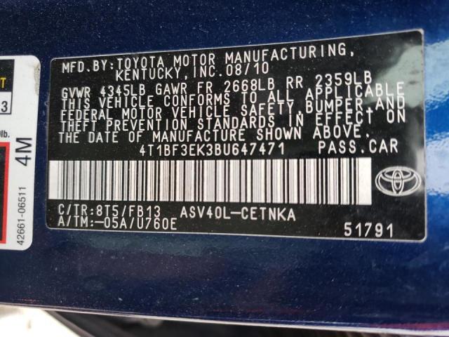 Photo 10 from auction – 2011 TOYOTA CAMRY BASE with VIN 4T1BF3EK3BU647471