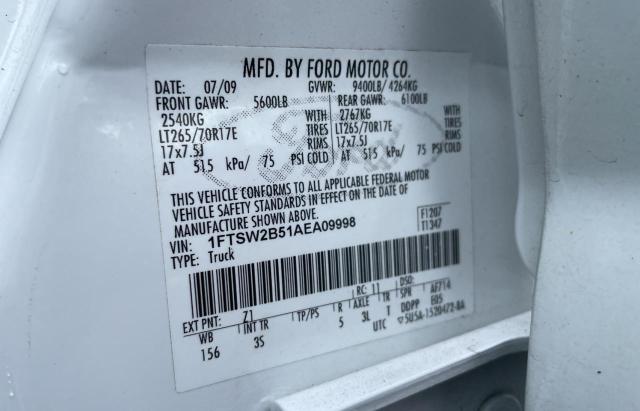 Photo 10 from auction – 2010 FORD F250 SUPER with VIN 1FTSW2B51AEA09998