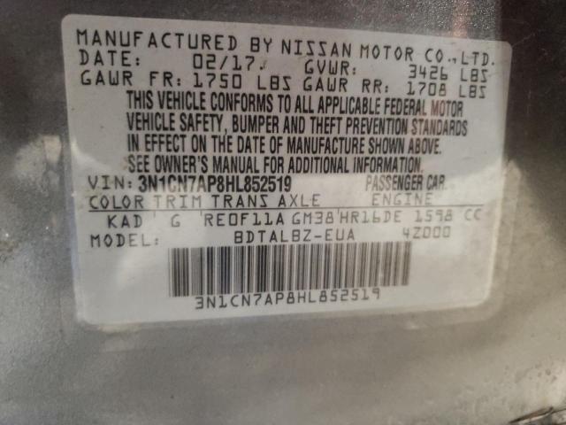 Photo 10 from auction – 2017 NISSAN VERSA S with VIN 3N1CN7AP8HL852519