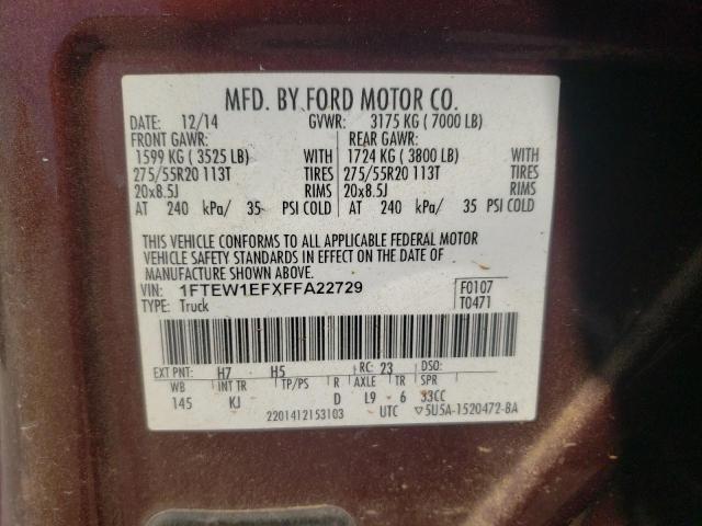 Photo 10 from auction – 2015 FORD F150 SUPER with VIN 1FTEW1EFXFFA22729