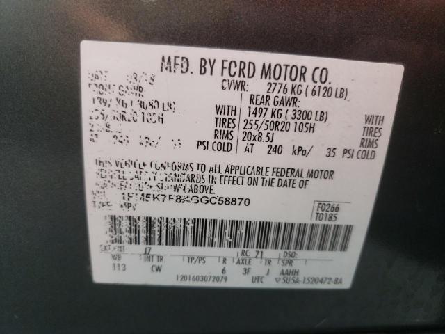 Photo 10 from auction – 2016 FORD EXPLORER L with VIN 1FM5K7F8XGGC58870