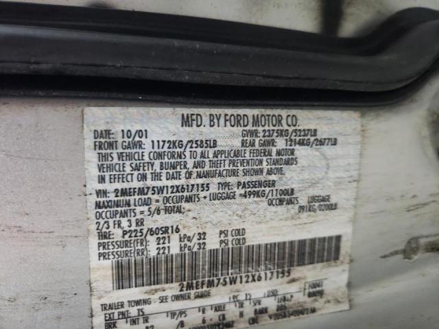 Photo 10 from auction – 2002 MERCURY GRAND MARQ with VIN 2MEFM75W12X617155