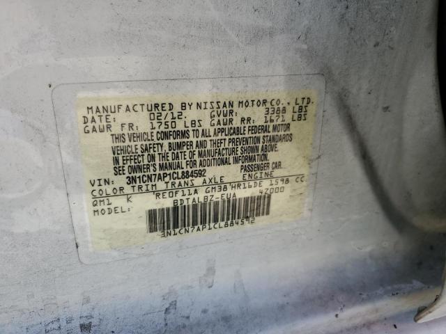 Photo 10 from auction – 2012 NISSAN VERSA S with VIN 3N1CN7AP1CL884592