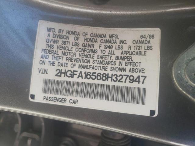 Photo 10 from auction – 2008 HONDA CIVIC LX with VIN 2HGFA16568H327947