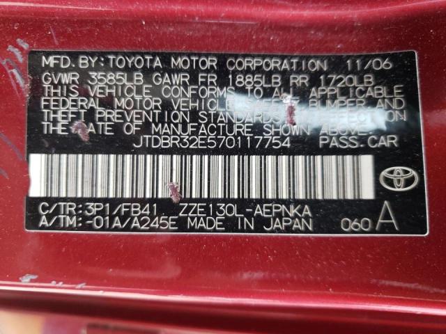 Photo 10 from auction – 2007 TOYOTA COROLLA with VIN JTDBR32E570117754