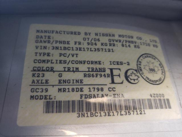 Photo 10 from auction – 2007 NISSAN VERSA S with VIN 3N1BC13E17L357121