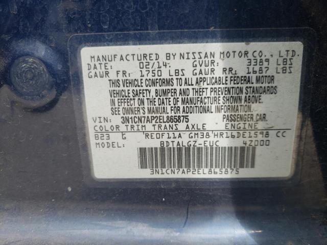 Photo 10 from auction – 2014 NISSAN VERSA S with VIN 3N1CN7AP2EL865875