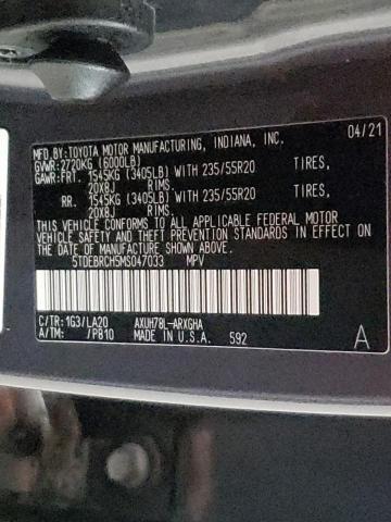 Photo 10 from auction – 2021 TOYOTA HIGHLANDER with VIN 5TDEBRCH5MS047033