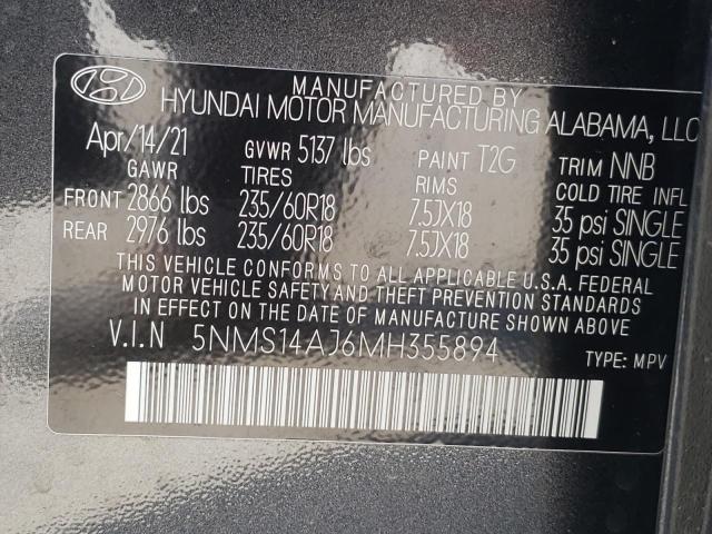 Photo 10 from auction – 2021 HYUNDAI SANTA FE S with VIN 5NMS14AJ6MH355894