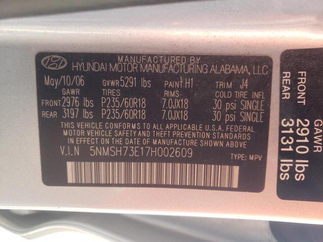 Photo 10 from auction – 2007 HYUNDAI SANTA FE S with VIN 5NMSH73E17H002609