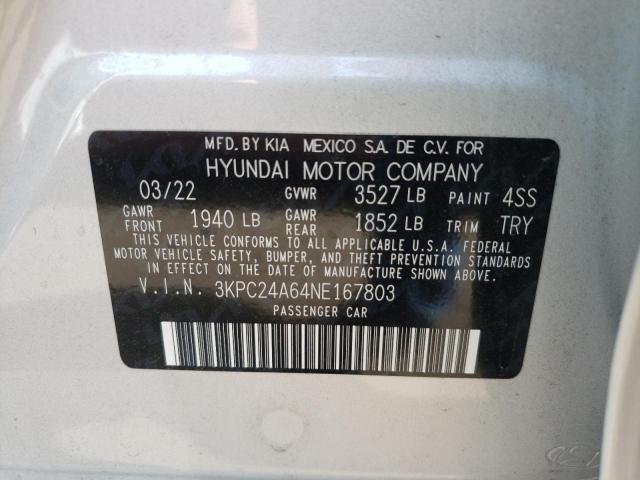 Photo 10 from auction – 2022 HYUNDAI ACCENT SE with VIN 3KPC24A64NE167803