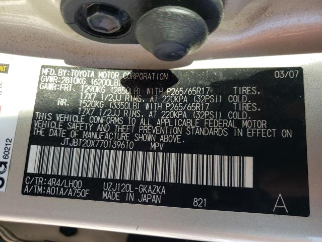 Photo 10 from auction – 2007 LEXUS GX 470 with VIN JTJBT20X770139610