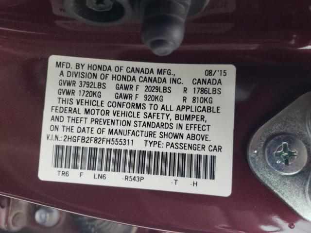 Photo 10 from auction – 2015 HONDA CIVIC EX with VIN 2HGFB2F82FH555311