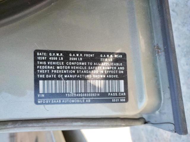 Photo 10 from auction – 2008 SAAB 9-5 2.3T with VIN YS3ED49G383509214
