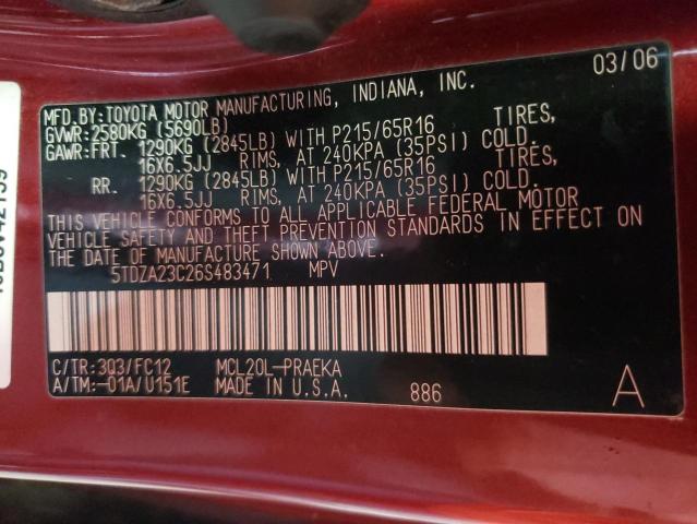 Photo 10 from auction – 2006 TOYOTA SIENNA CE with VIN 5TDZA23C26S483471