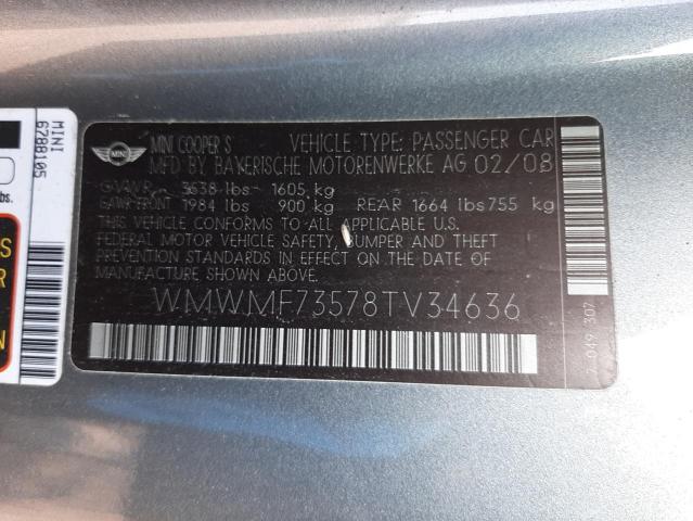 Photo 10 from auction – 2008 MINI COOPER S with VIN WMWMF73578TV34636