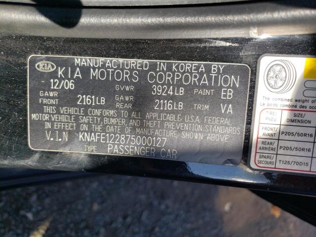 Photo 10 from auction – 2007 KIA SPECTRA EX with VIN KNAFE122875000127
