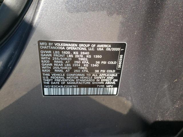 Photo 10 from auction – 2020 VOLKSWAGEN ATLAS CROS with VIN 1V21E2CA3LC228761