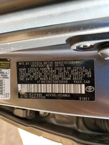 Photo 10 from auction – 2005 TOYOTA CAMRY LE with VIN 4T1BE32K75U615649
