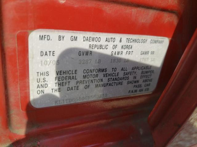 Photo 10 from auction – 2006 CHEVROLET AVEO BASE with VIN KL1TD66606B563313