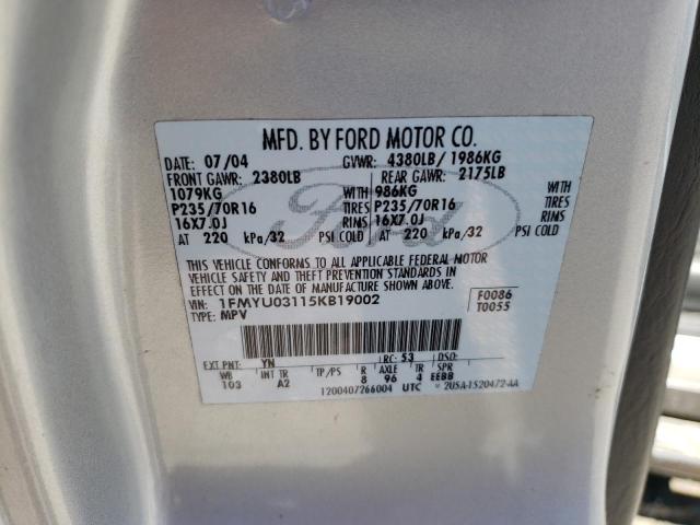 Photo 10 from auction – 2005 FORD ESCAPE XLT with VIN 1FMYU03115KB19002
