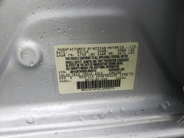 Photo 10 from auction – 2012 NISSAN VERSA S with VIN 3N1CN7AP5CL892274