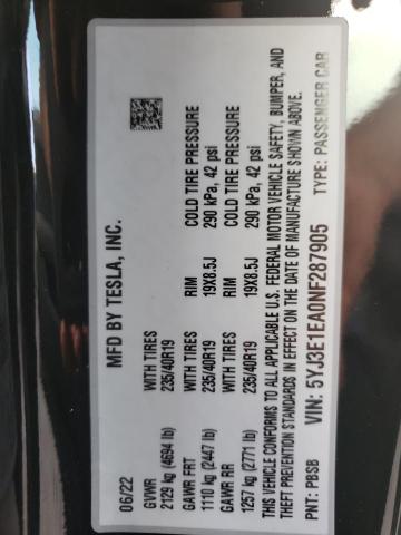 Photo 10 from auction – 2022 TESLA MODEL 3 with VIN 5YJ3E1EA0NF287905