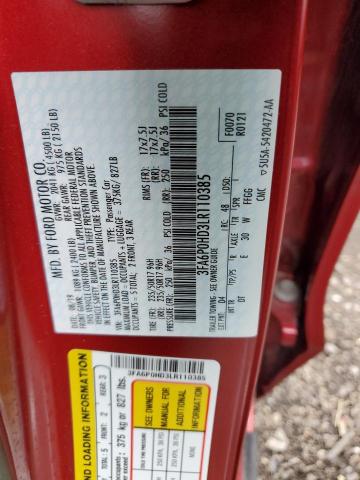 Photo 10 from auction – 2020 FORD FUSION SE with VIN 3FA6P0HD3LR110385